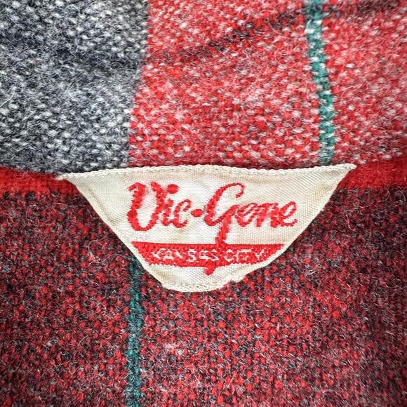 VTG Vic Gene Wool Flannel Shirt Women XL Red Black Plaid Midweight Button Up 60s - Picture 3 of 8